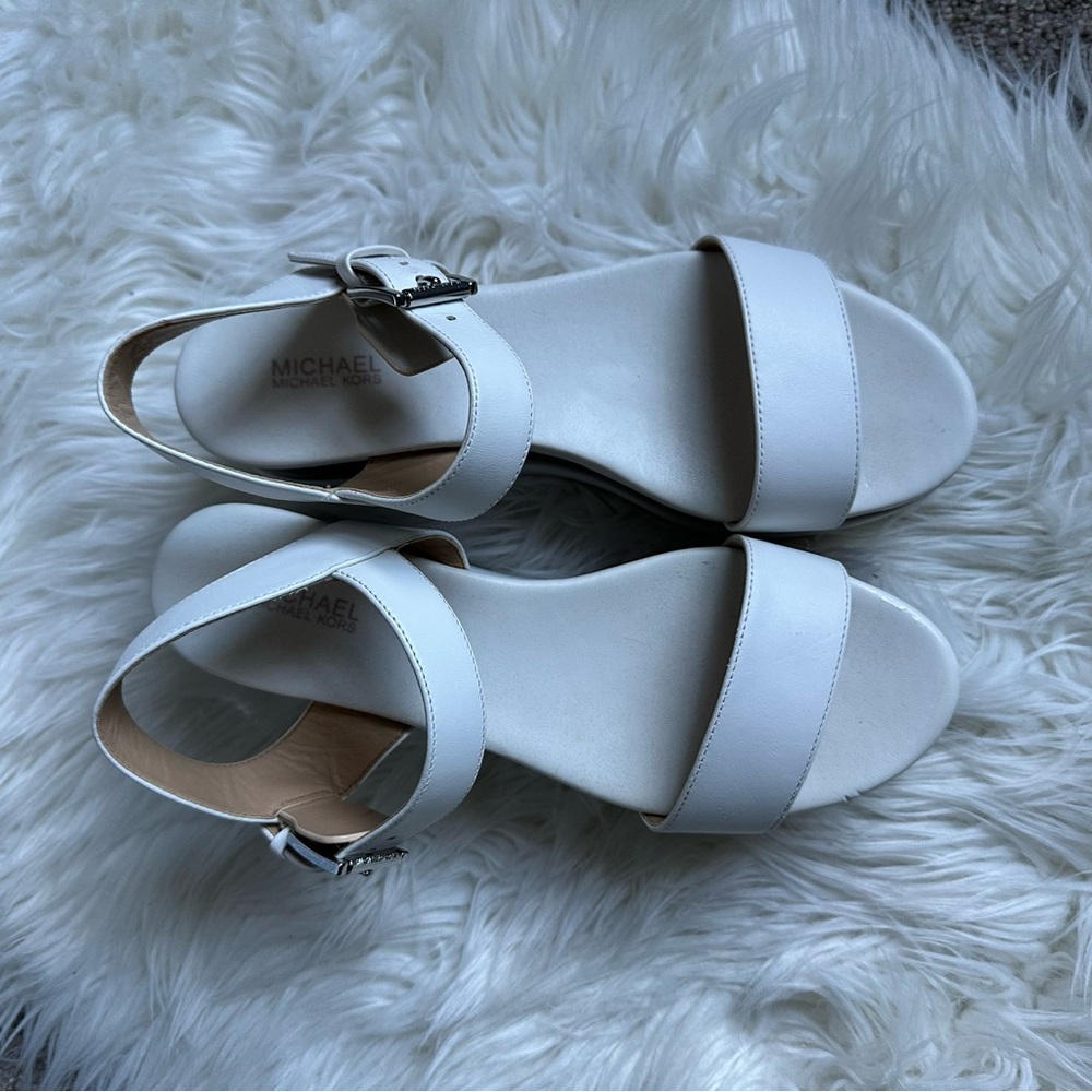 Michael Kors Marlon Platform Leather Optic White Women Sandals Size 7 - Picture 7 of 10